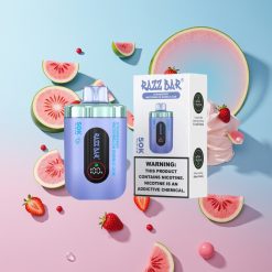 Razz Bar 50K Puffs Disposable Vape Jahodový Melónový Bubble Gum, 50000 Puffs, 1.0 Ohm Mesh Coil, 650mAh